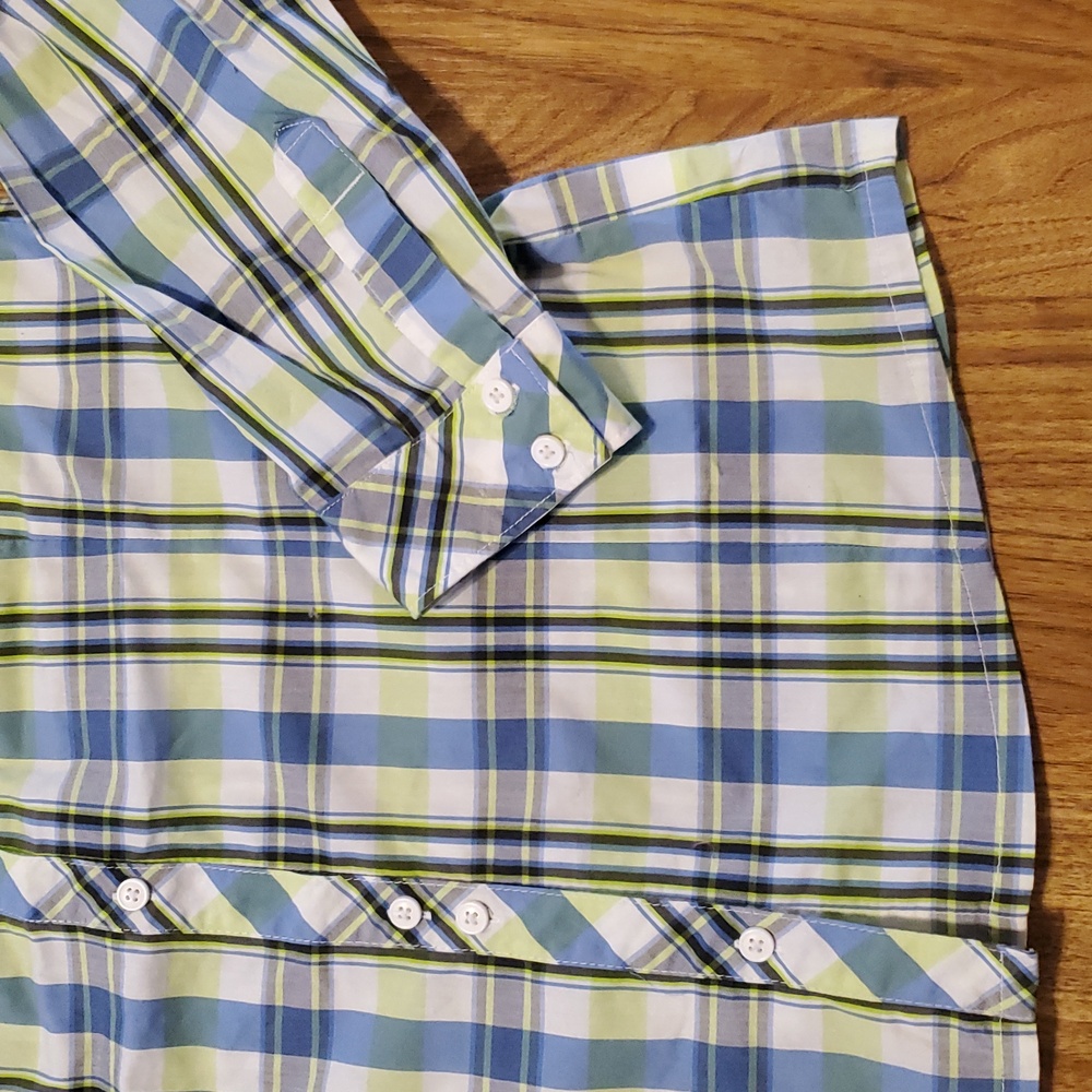 Columbia Plaid Button-Up Long Sleeve Shirt Womens L Periwinkle Lime Green White - Picture 4 of 16